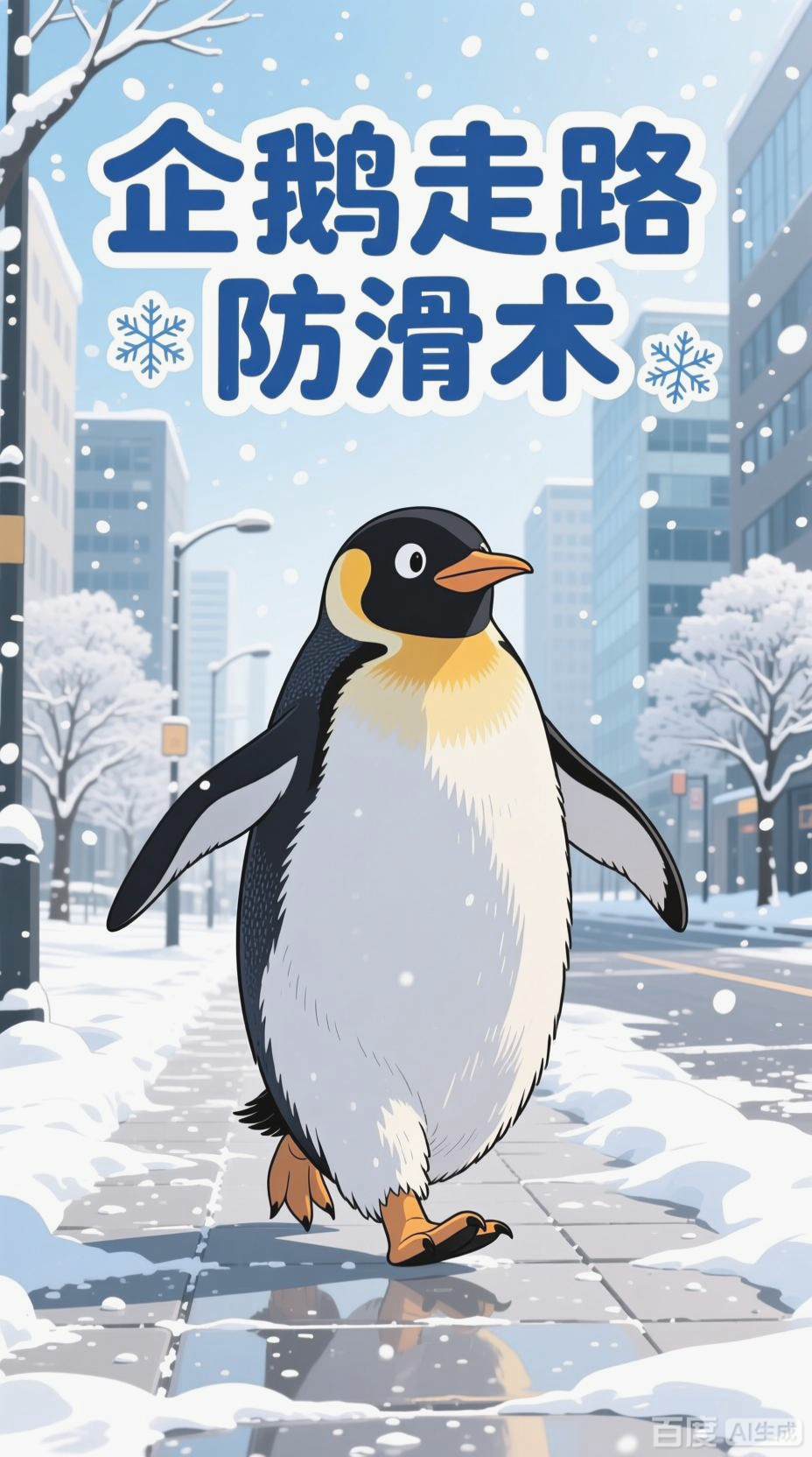 冷天防摔,学企鹅走路