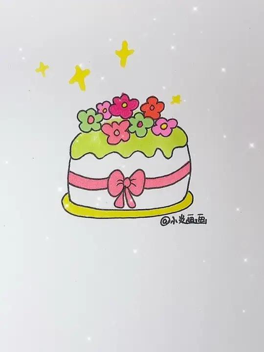 #女神节简笔画 鲜花和蛋糕更配哦