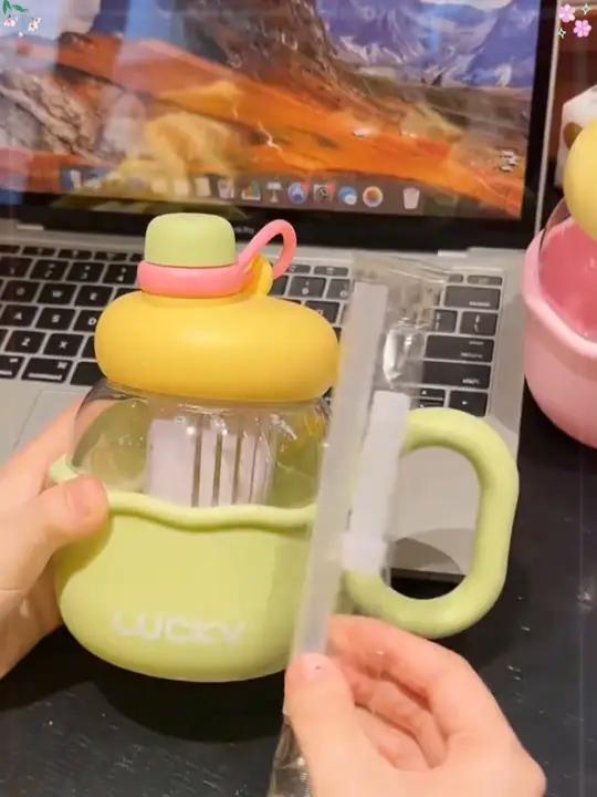 奇古堂泡芙高颜值大容量女生可爱办公杯便携防摔时尚吸管喝水杯子儿童保温杯吸管杯杯子控学饮杯牛