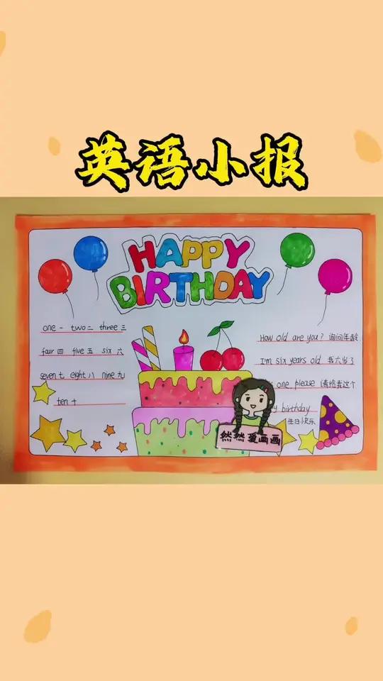 英语小报三年级第六单元,happy birthday生日主题手抄报,有线稿原图可打印 手抄