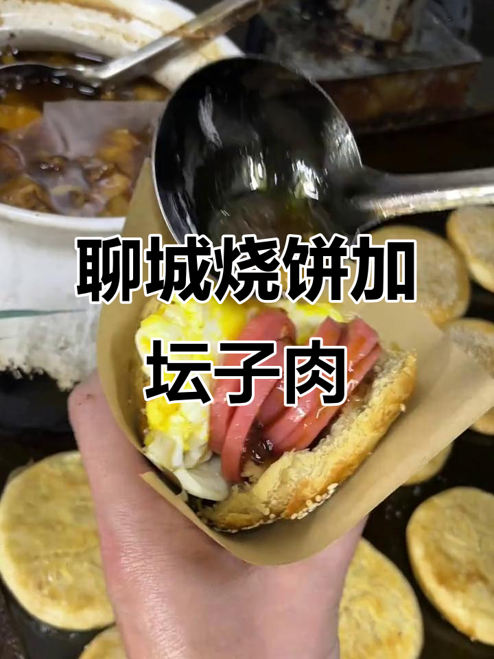 聊城街头惊现烧饼夹坛子肉,分量足到不敢信!