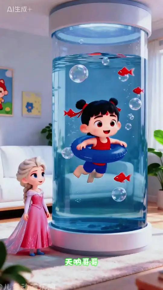小哪吒怎么跑进鱼缸里游泳