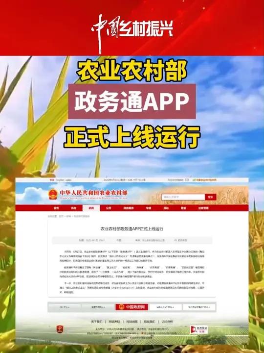 农业农村部政务通APP正式上线运行(来源:中国三农发布)