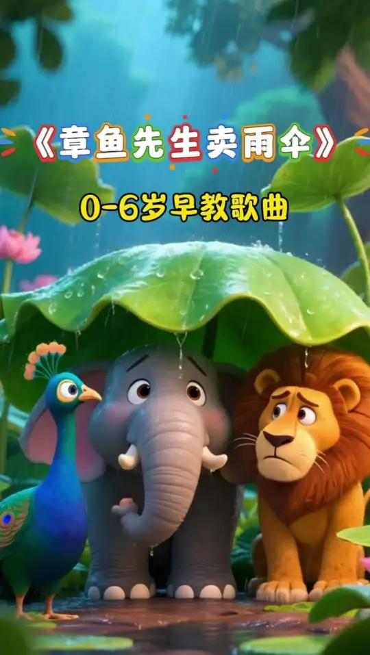 益智早教歌曲《章鱼先生卖雨伞》天空突然下起雨，哗啦啦啦啦啦，动物们怕淋雨，该怎么办呢