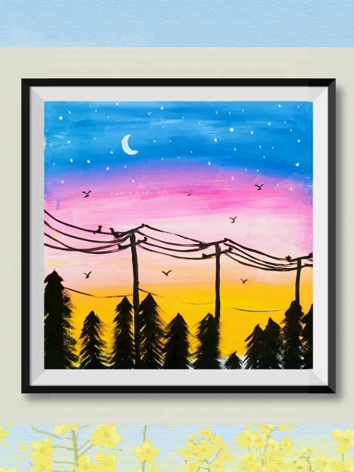 儿童水粉画星空