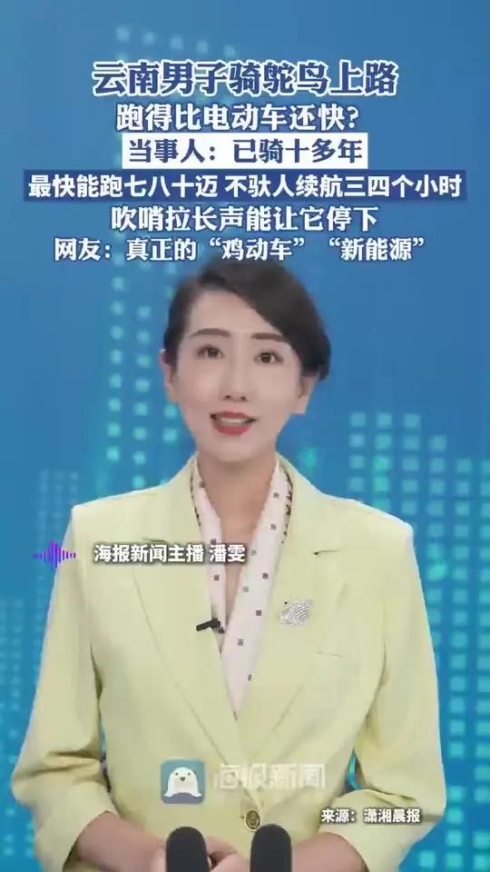 云南男子骑鸵鸟上路 跑得比电动车还快?当事人:已骑十多年 最快能跑七八十迈,不驮人续航三四