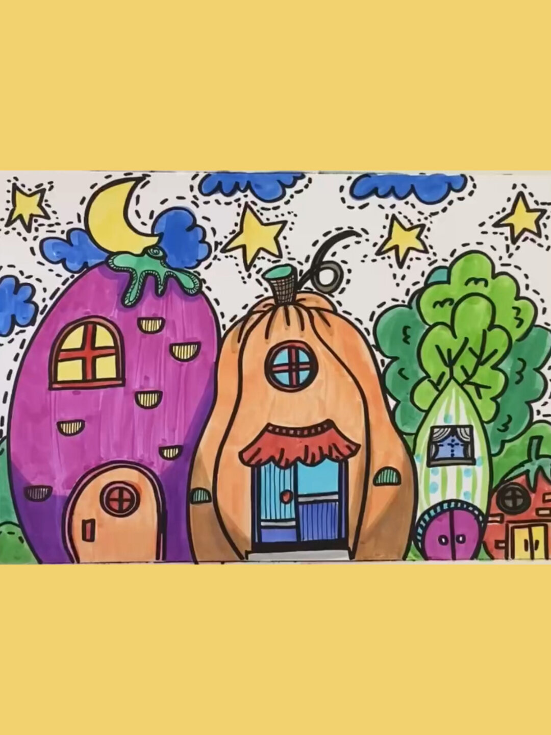 蔬菜创意儿童画~不同蔬菜形状的房子