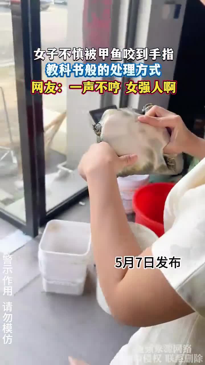 女子手指被甲鱼咬,教科书式处理,一声不哼堪称女强人!