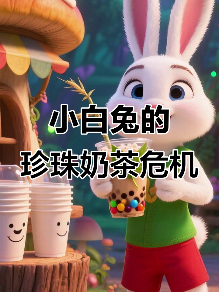 贪喝珍珠奶茶,小白兔肚子疼得不得了