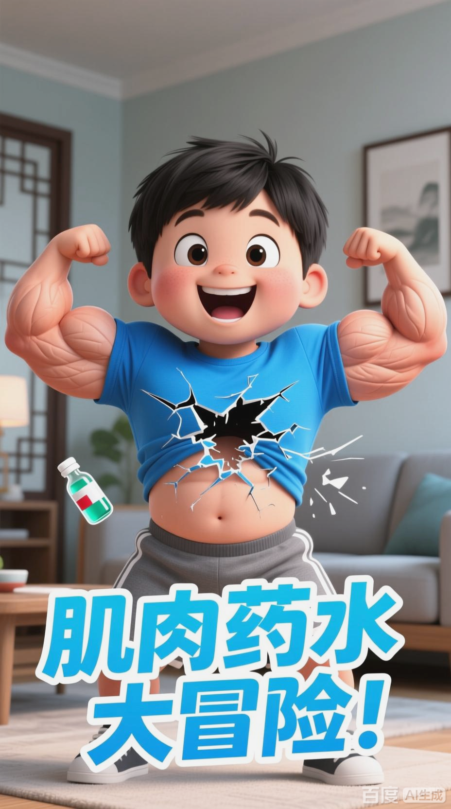 小孩喝肌肉药水，变身肌肉猛男