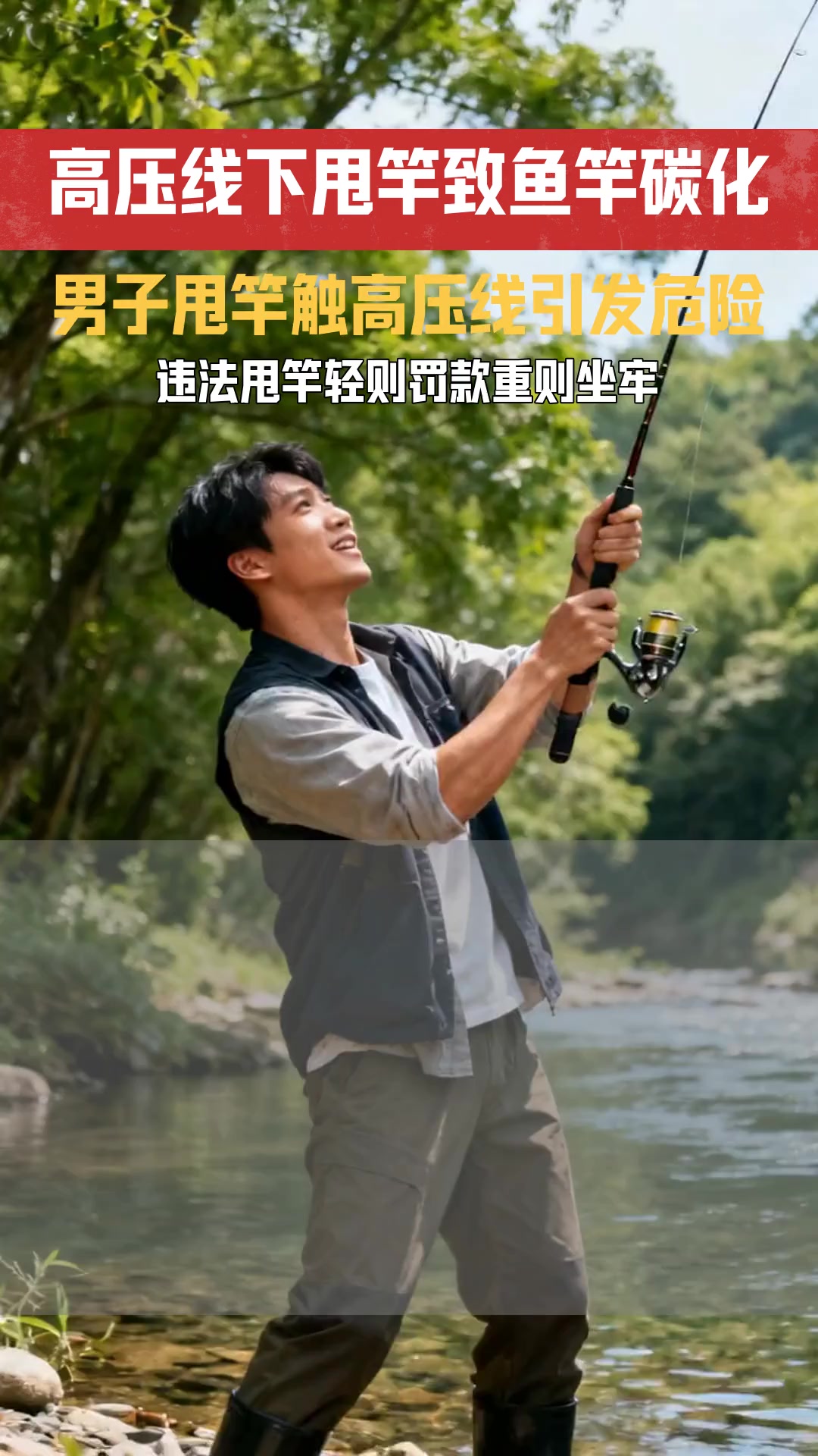11米鱼竿瞬间碳化!高压线下甩竿有多危险?