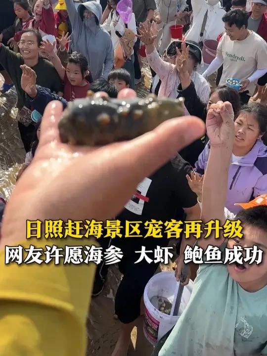 5月4日,山东日照,撒蛤蜊已经满足不了游客了!赶海景区宠客再升级,网友许愿海参、大虾、鲍鱼