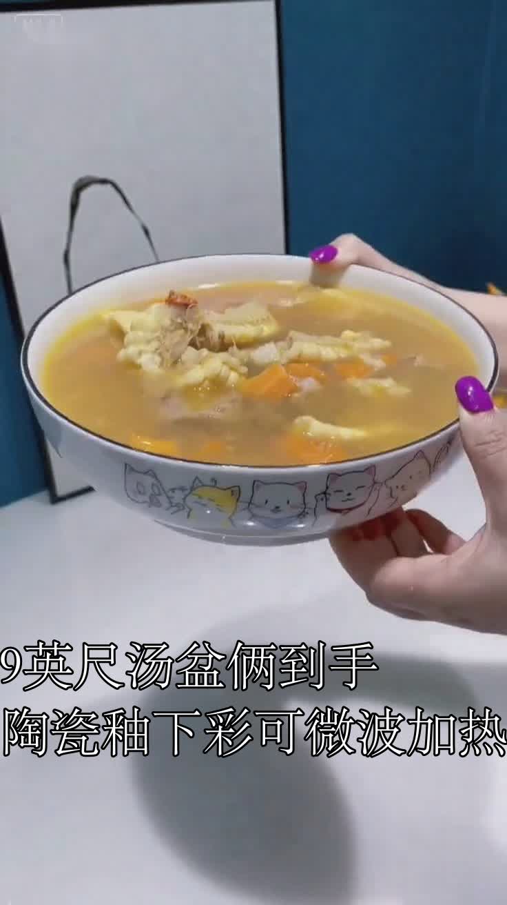 9英尺汤盆俩到手陶瓷釉下彩可微波加热
