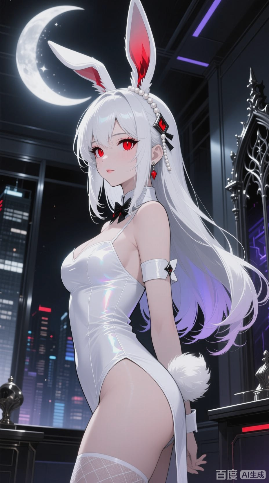 白发红瞳兔女郎,动漫风半身像