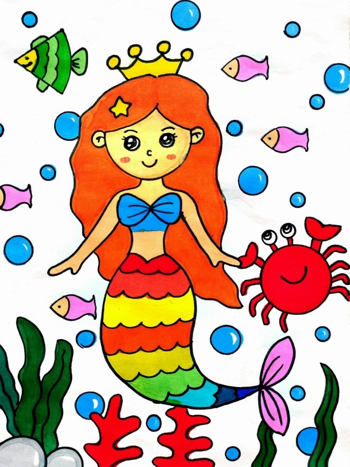 海底世界美人鱼简笔画