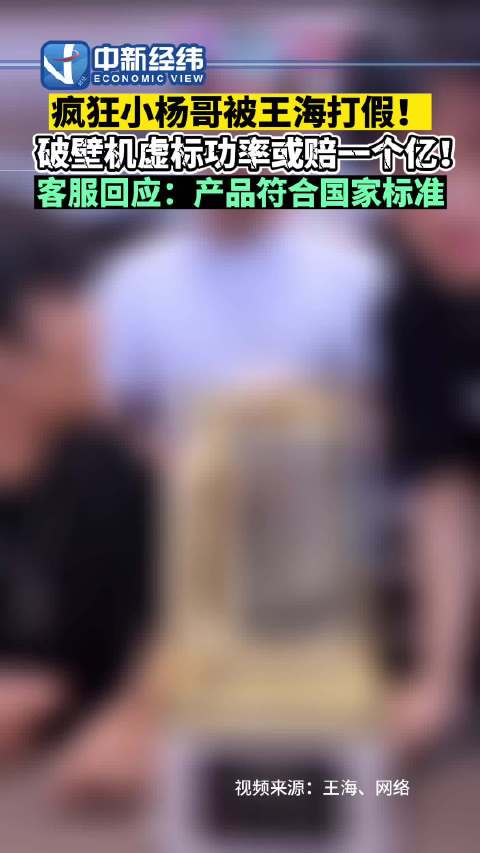 「王海再打假疯狂小杨哥 直播间售卖的破壁机虚标功率或赔一个亿 客服回应:产品符合国家标准「