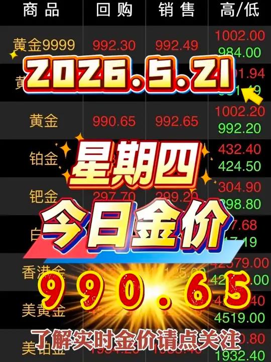 今日金价 今日金价2026.5.21实时大盘金价990元／克#黄金价格走势 #黄金价格波动