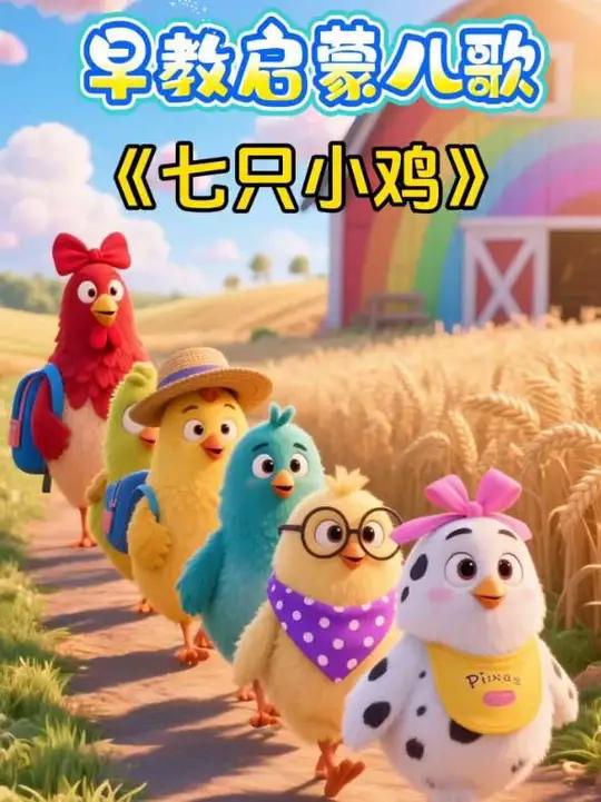 这首七只小鸡来啄米儿歌＋简单的手势舞太适合娃了～数字认知+肢体律动，边玩边学还超萌，陪娃亲