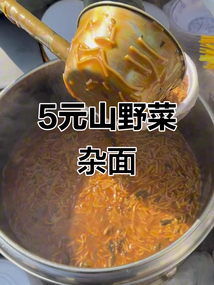 五块钱一碗的山野菜炸面条,麻酱香菜全都有