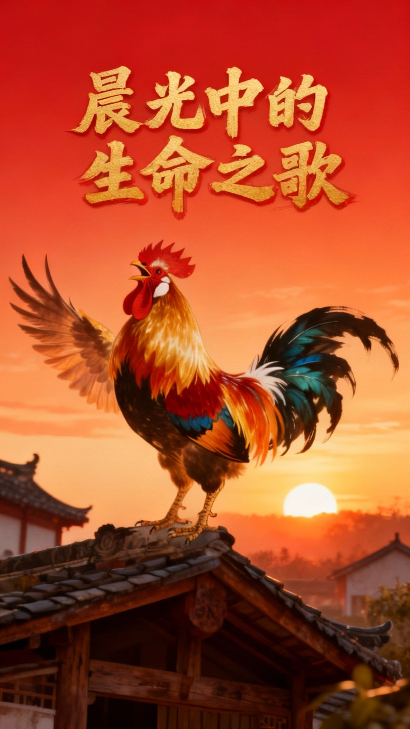 五彩大公鸡,昂首迎日出