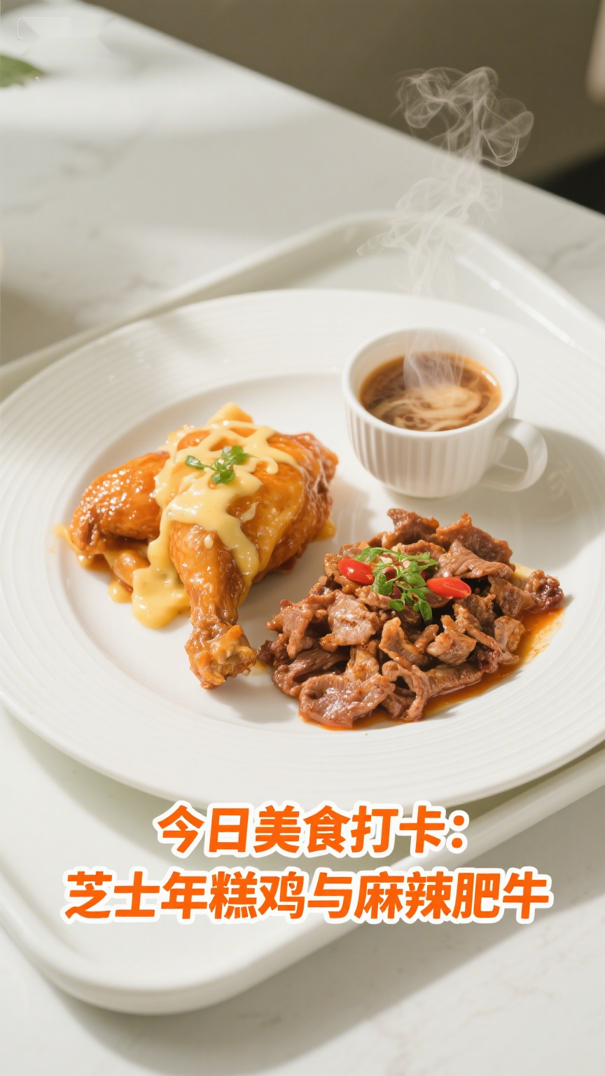 今日美食打卡:芝士年糕鸡与麻辣肥牛