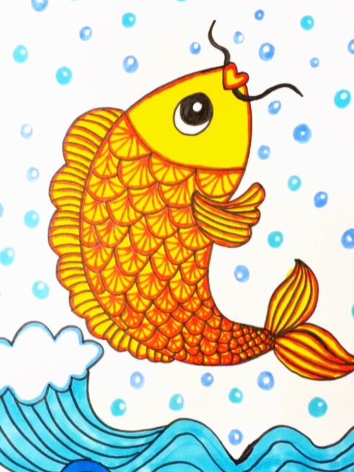 新年主题画《鲤鱼跃龙门》