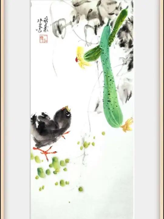 一笔画黄瓜 四步画小鸡