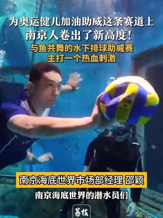 为奥运健儿加油助威这条赛道上,南京人卷出了新高度!8月5日下午,南京海底世界上演了一场特别
