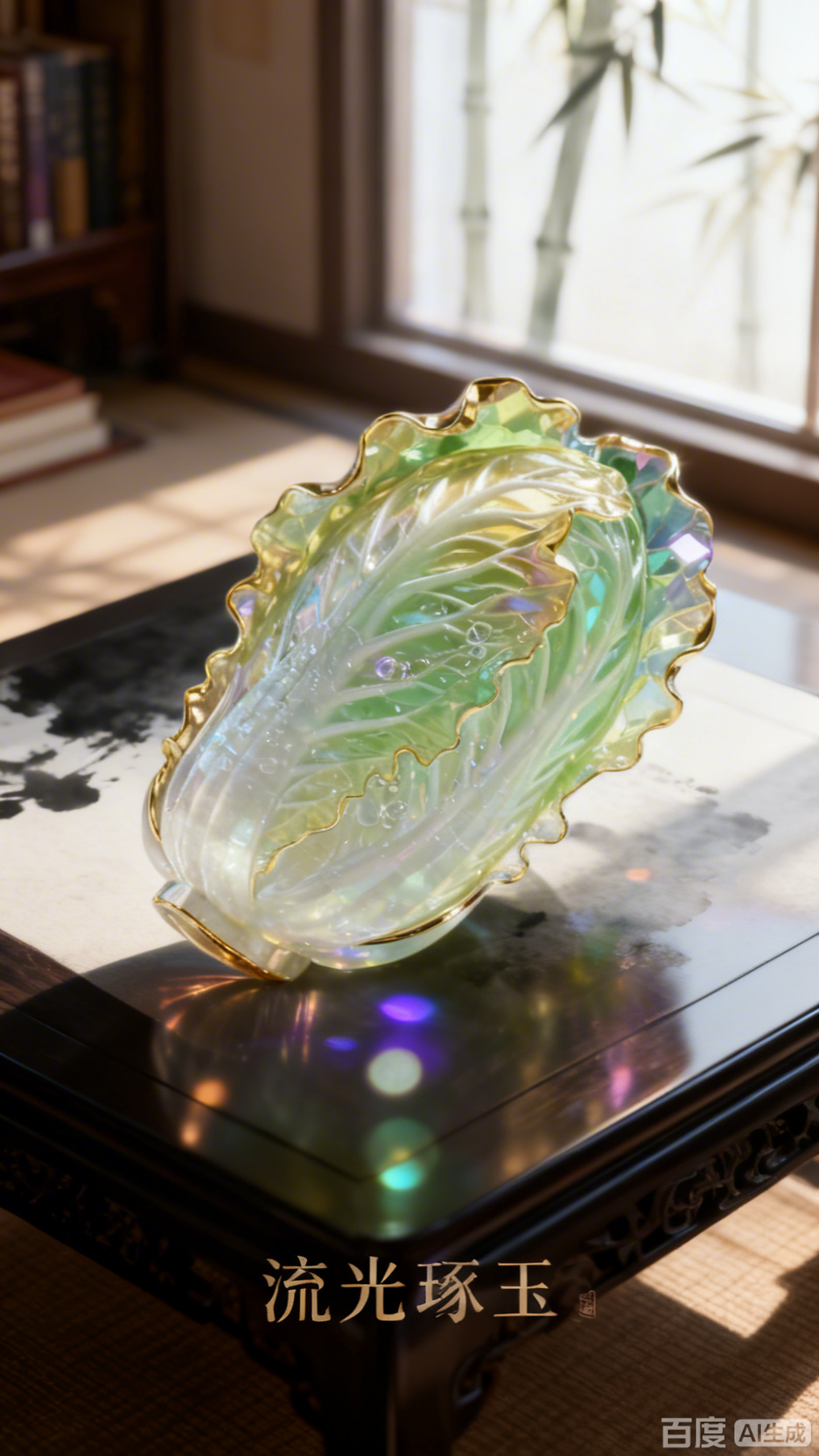超写实水晶金边白菜艺术品