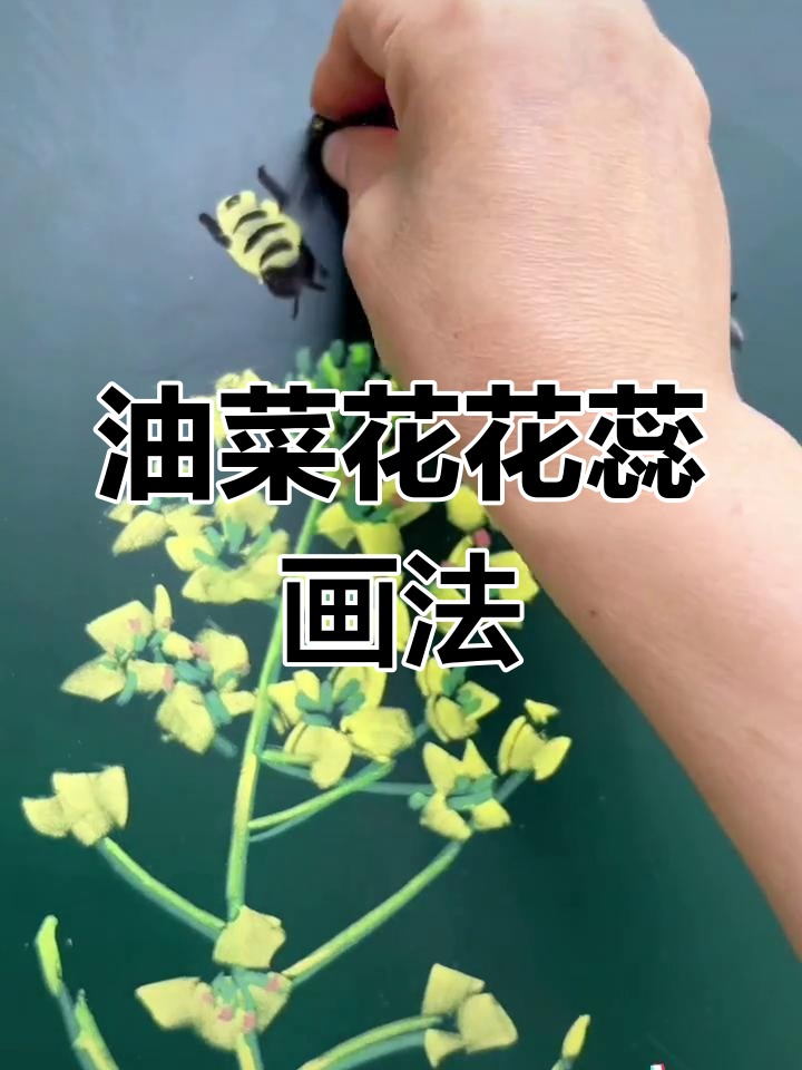 春天黑板报插图:油菜花与小蜜蜂的粉笔画