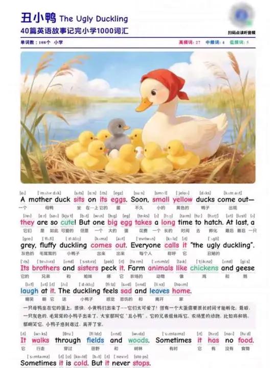 听故事学英语,The Ugly Ducking,《丑小鸭》中英文音标字幕版,希望大家喜欢。