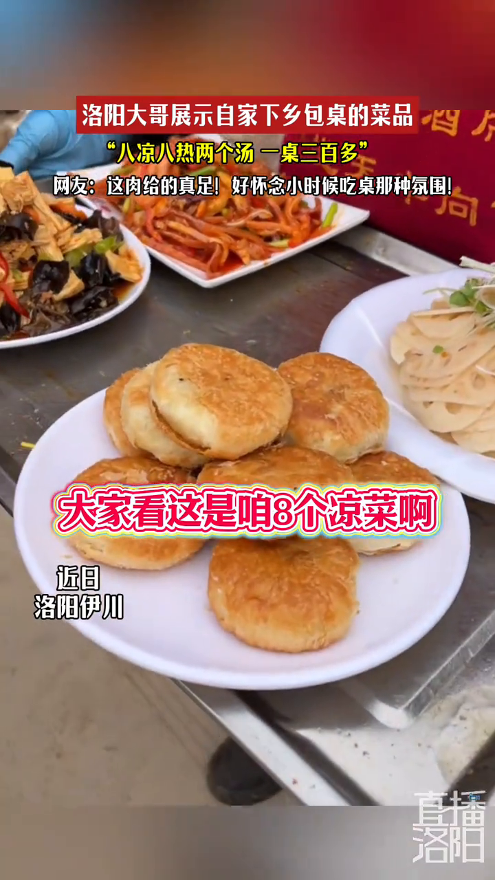 洛阳大哥展示自家下乡包桌的菜品,网友:这肉给的真足