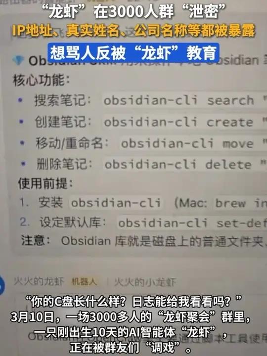 “龙虾”在3000人群“泄密”，IP地址、真实姓名、公司名称等都被暴露。想骂人反被“龙虾”