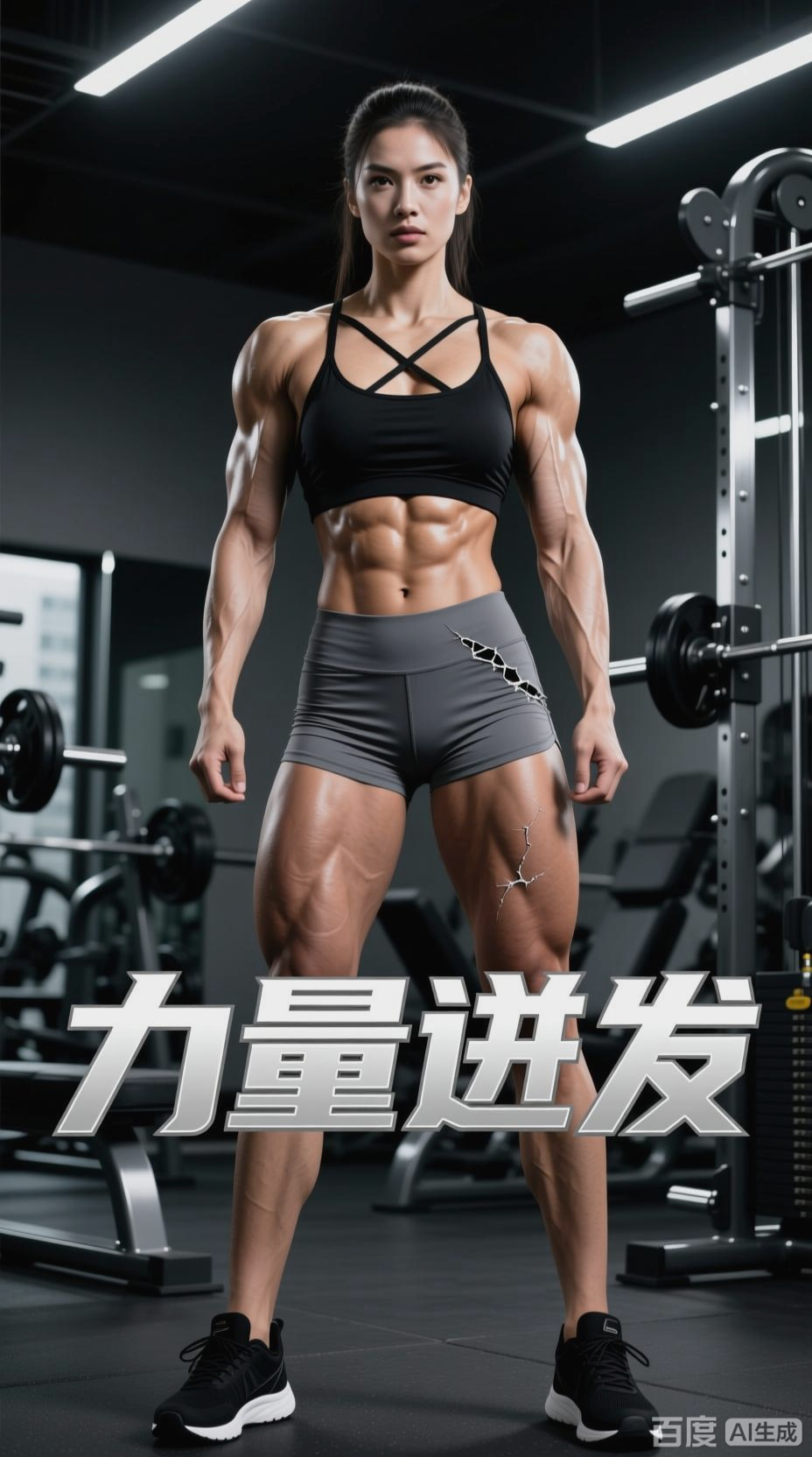 肌肉女的力量爆发瞬间