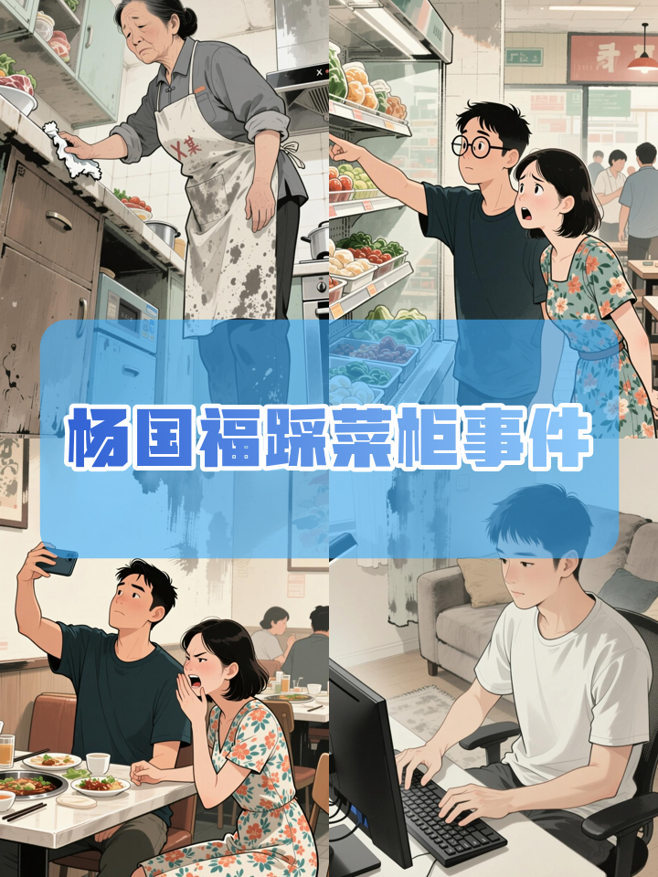 杨国福麻辣烫一门店阿姨站展柜上擦柜顶,工作人员:菜品全部销毁,更换为新菜