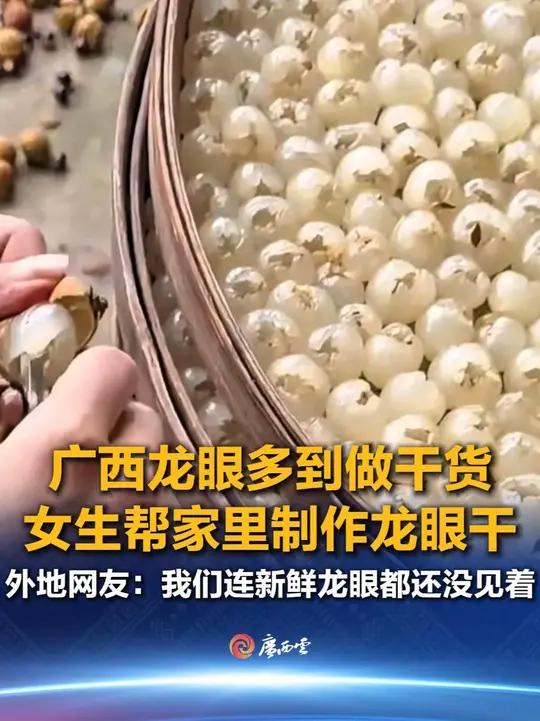 7月20日,广西。女生晒出自家龙眼成熟,已经开始剥皮去壳制作龙眼干了。外地网友:羡慕了,我