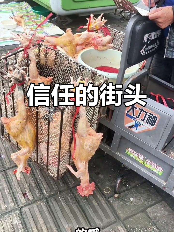 街头小贩信任顾客，白条鸡任取，展现人与人之间的真挚情感