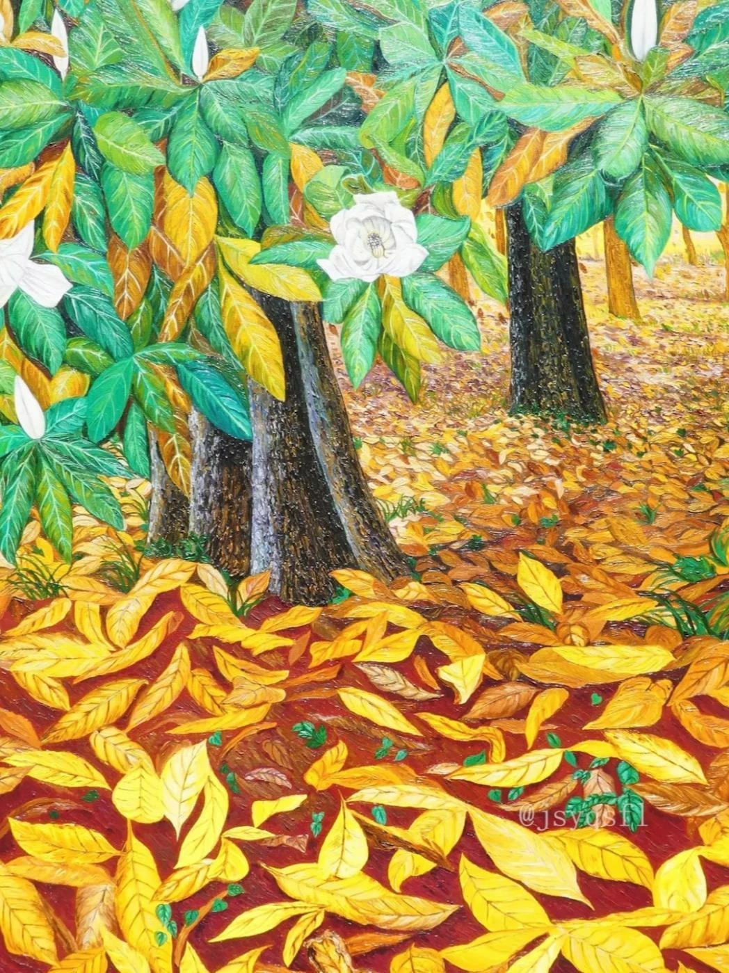 《木兰树》绘画 70X100cm 为了创作这幅作品,我受到了魏丽波这首美妙的中国诗的启发: