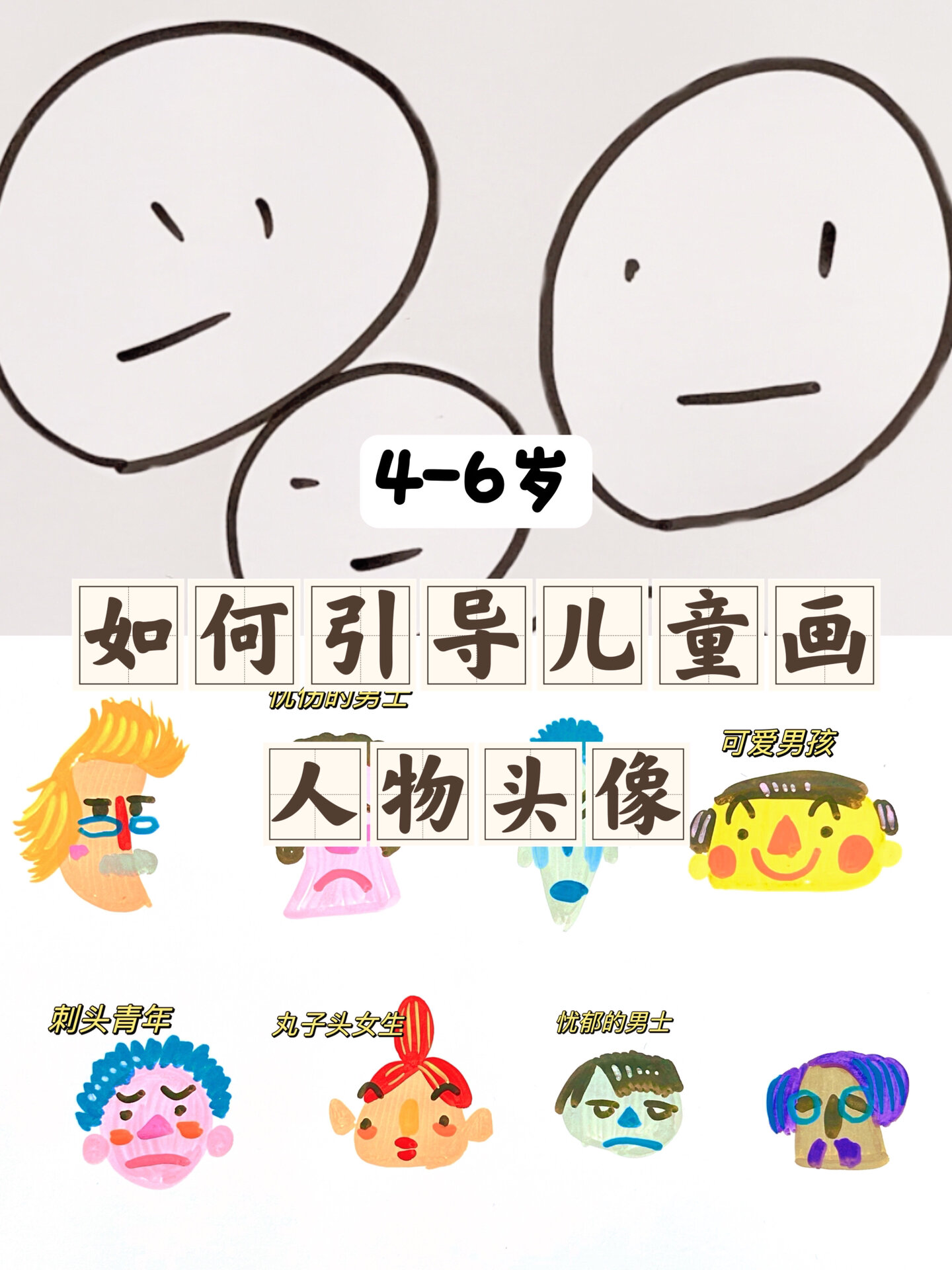 引导儿童画人物头像|人物面部练习过程