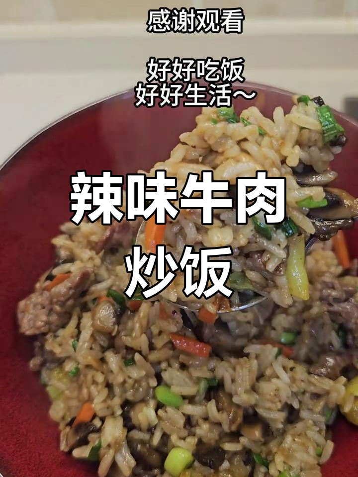 辣味牛肉炒饭,简单又开胃,米饭粒粒分明,超满足!