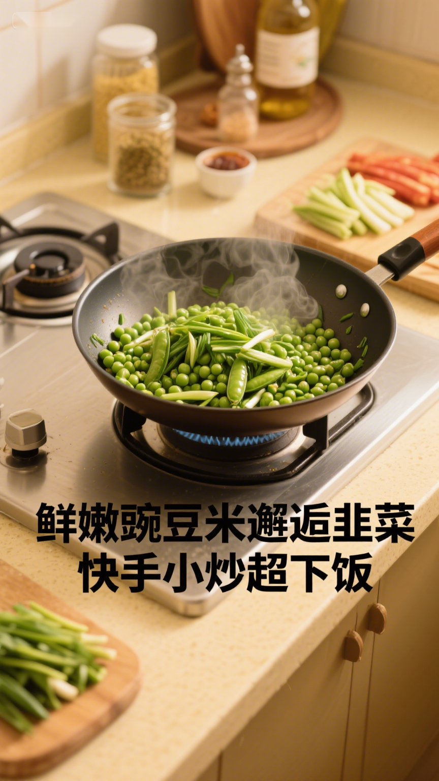鲜嫩豌豆米邂逅韭菜快手小炒超下饭