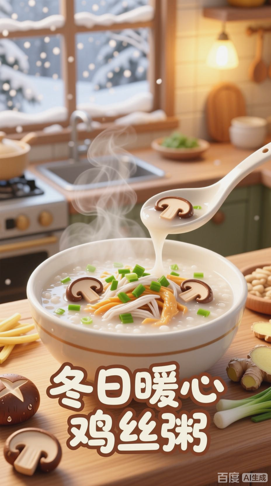 冬日暖心香菇鸡丝粥,温暖整个冬天