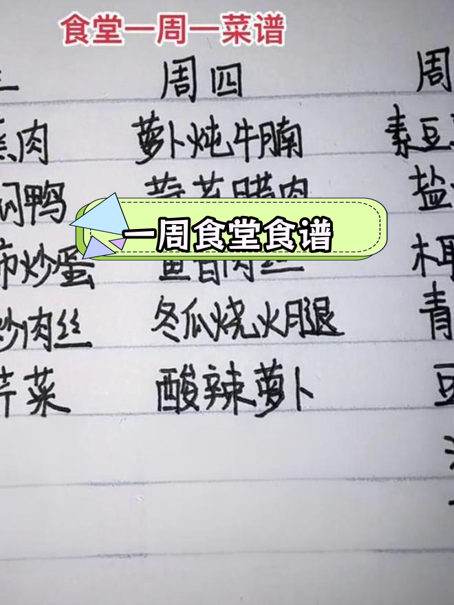 食堂一周菜谱推荐,荤素搭配营养满分