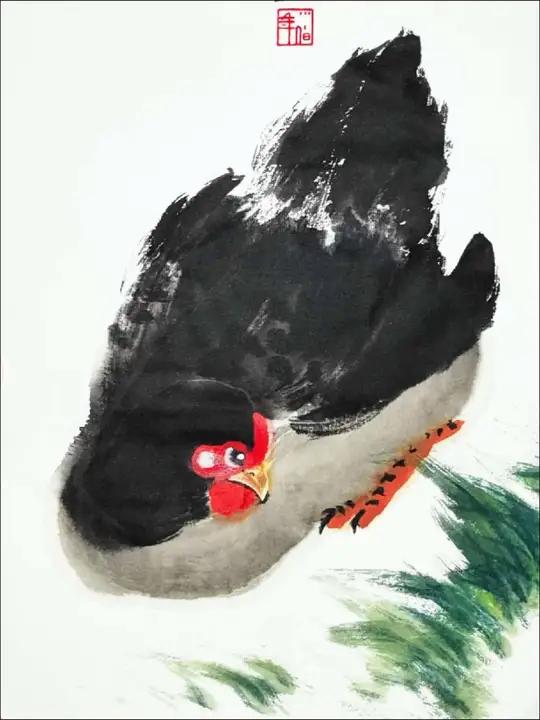 国画母鸡 一笔水墨画母鸡