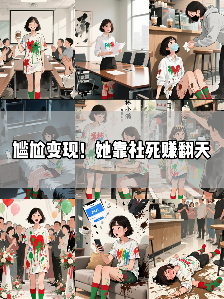 当众摔进奶茶池,她发现社死能换钱!