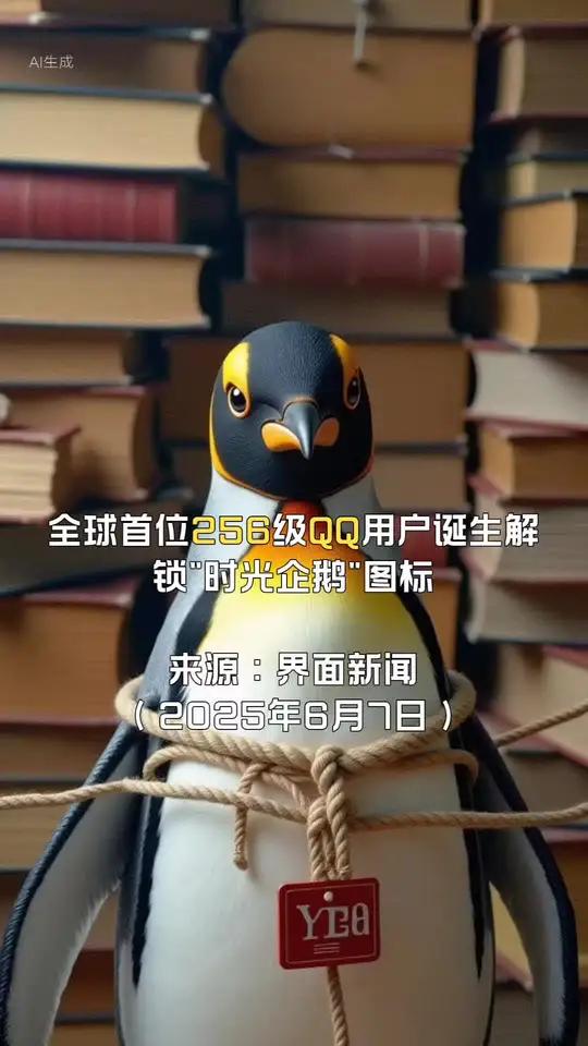 全球首位256级QQ用户诞生 解锁“时光企鹅”图标 来源：界面新闻（2025年6月7日）互