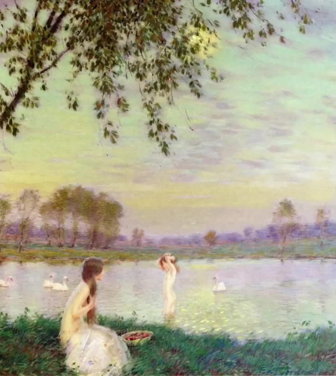 碧波涟漪洗凝脂,玉人浴出新妆洗|美国艺术家Edward Dufner的“美人出浴图”印象派