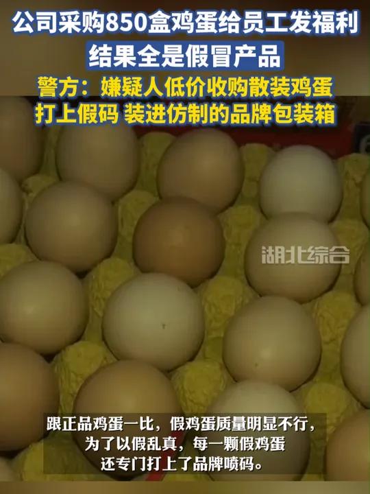 公司采购850盒鸡蛋给员工发福利,结果全是假冒产品,警方:嫌疑人低价收购散装鸡蛋打上假码,