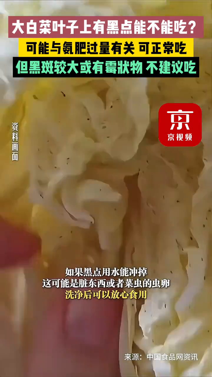 大白菜叶子上有黑点能不能吃?可能与氨肥过量有关,可正常吃