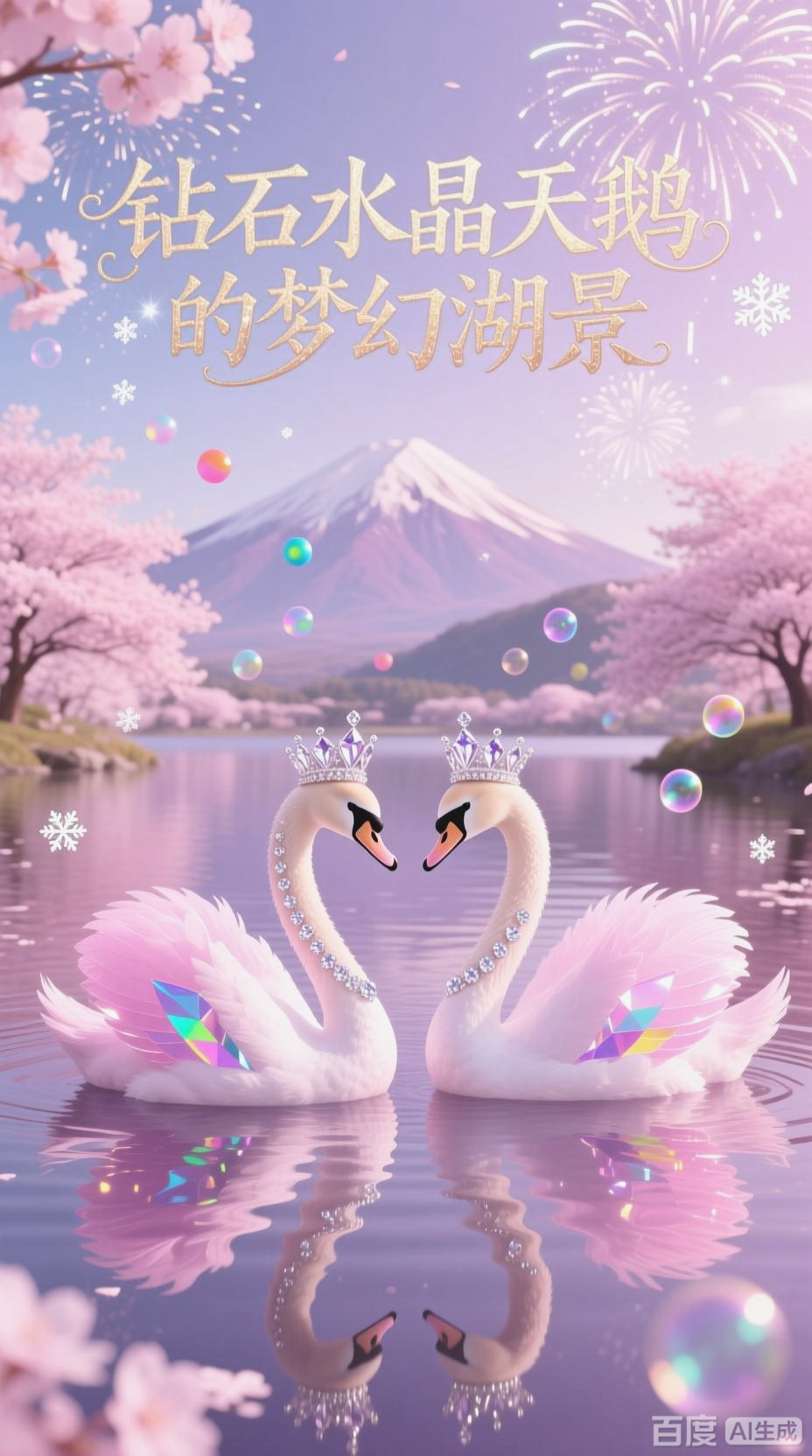 钻石水晶天鹅的梦幻湖景